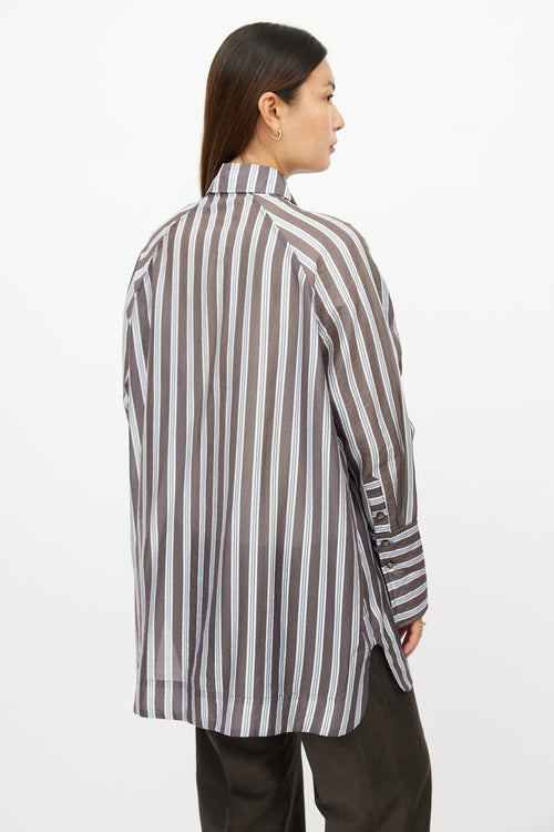 Ganni Blue 
Brown Stripe Oversized Shirt