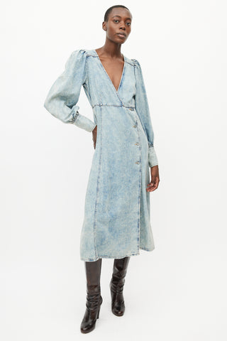 Ganni Blue Denim Wrap Dress