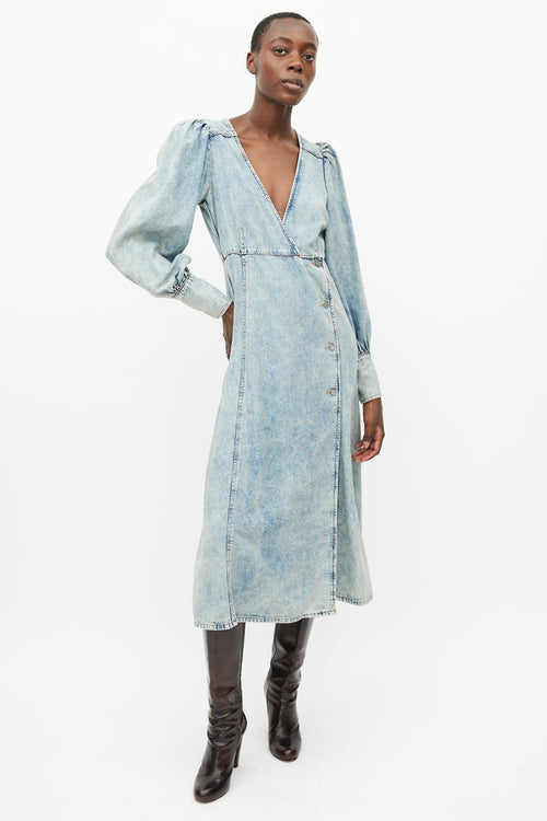 Ganni Blue Denim Wrap Dress