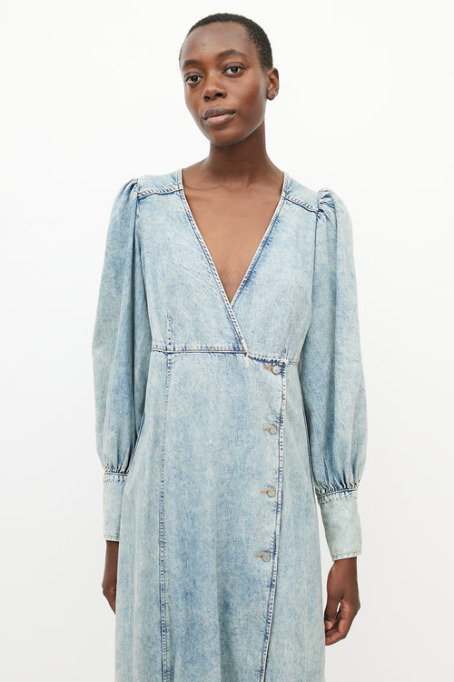 Ganni Blue Denim Wrap Dress