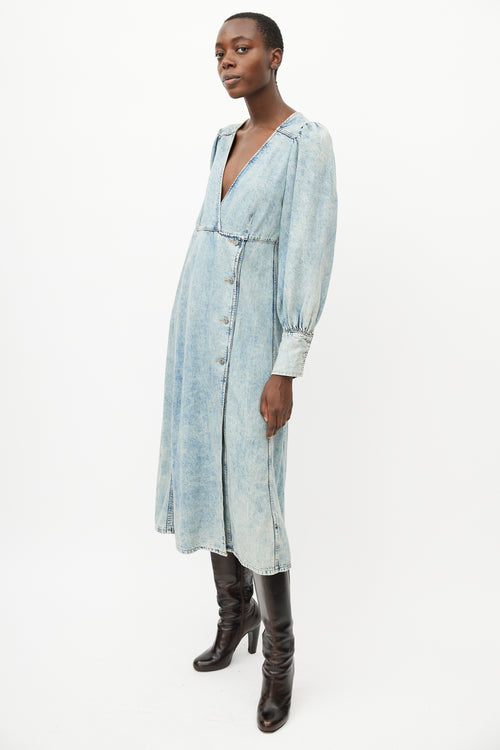 Ganni Blue Denim Wrap Dress