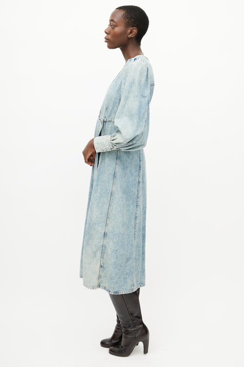 Ganni Blue Denim Wrap Dress