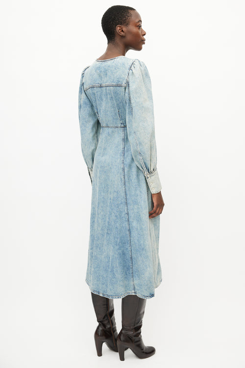 Ganni Blue Denim Wrap Dress