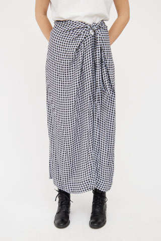 Blue 
Grey Gingham Maxi Skirt Ganni