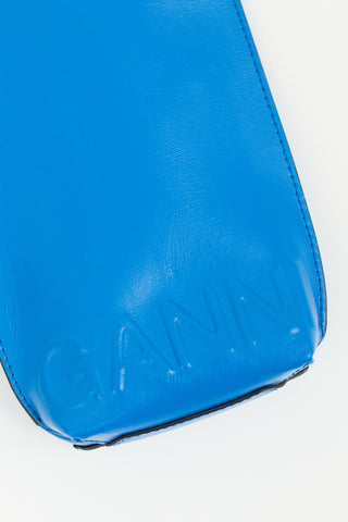 Ganni Blue Leather Logo Crossbody Pouch