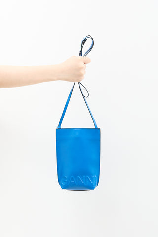 Ganni Blue Leather Logo Crossbody Pouch