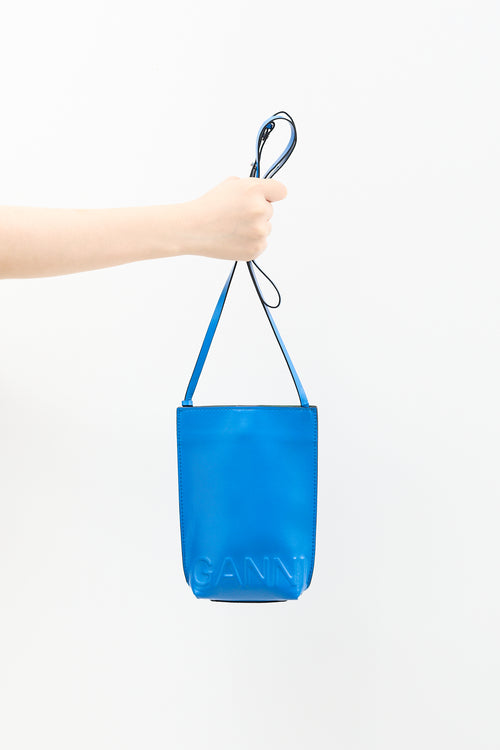 Ganni Blue Leather Logo Crossbody Pouch