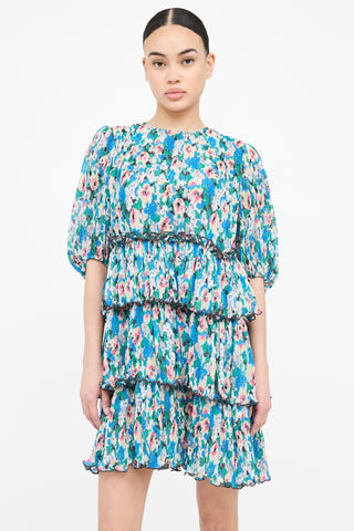 Ganni Floral Pleated Dress