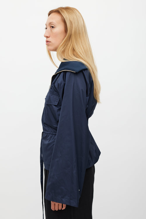 Ganni Navy Nylon Waist Tie Jacket