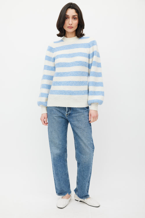 Ganni White 
Blue Knit Stripe Sweater