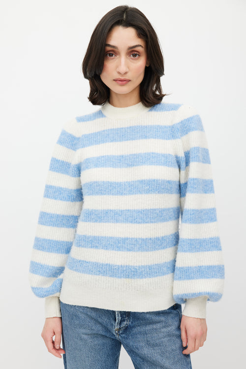 Ganni White 
Blue Knit Stripe Sweater