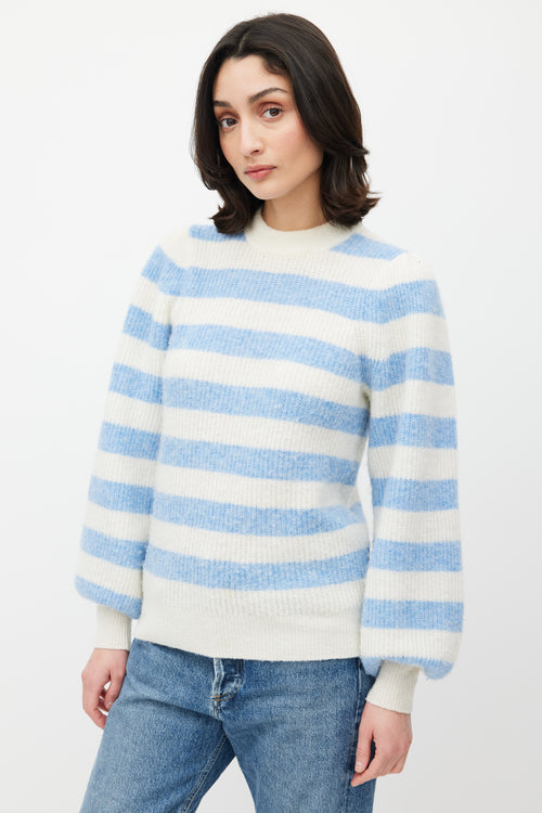 Ganni White 
Blue Knit Stripe Sweater