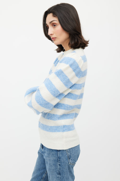 Ganni White 
Blue Knit Stripe Sweater