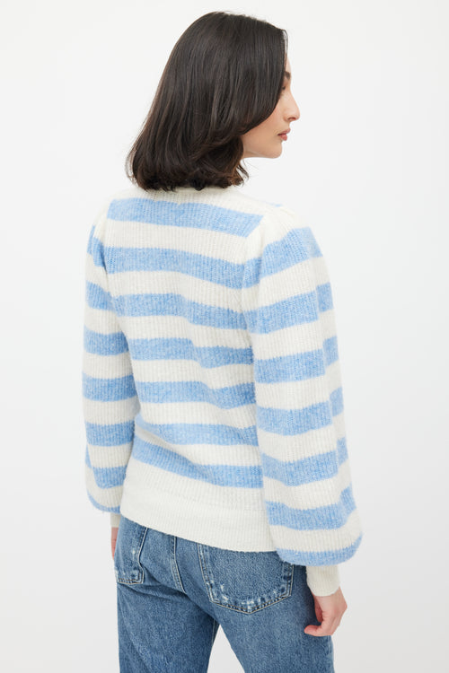 Ganni White 
Blue Knit Stripe Sweater