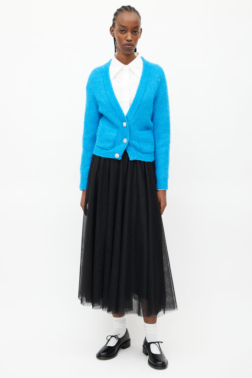 Ganni Blue Wool Jewel Cardigan