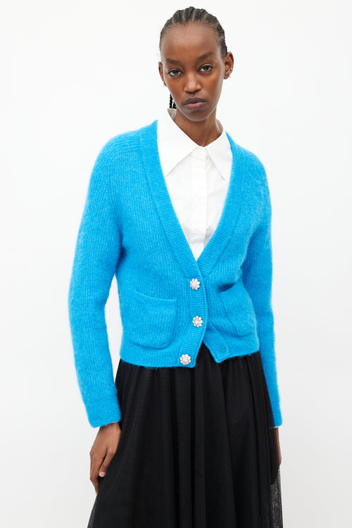 Ganni Blue Wool Jewel Cardigan