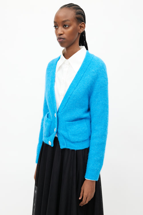 Ganni Blue Wool Jewel Cardigan