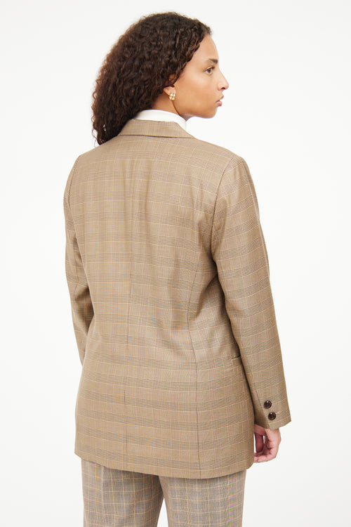 Ganni Brown Plaid Long Sleeve Blazer