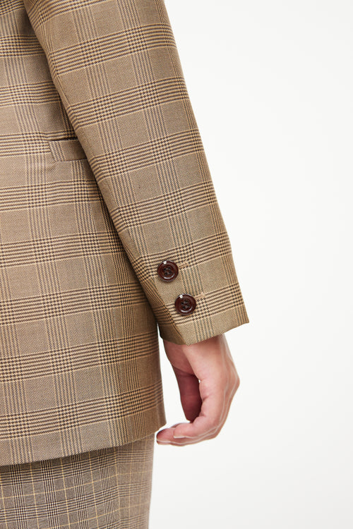 Ganni Brown Plaid Long Sleeve Blazer