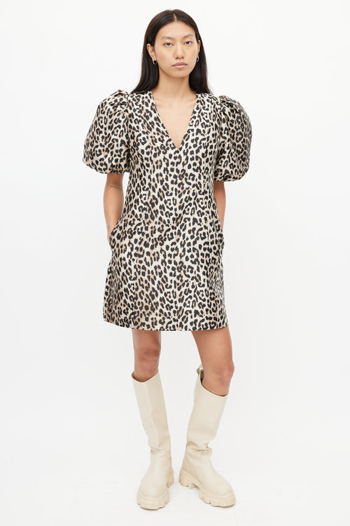 Ganni Brown 
Black Print Puff Dress