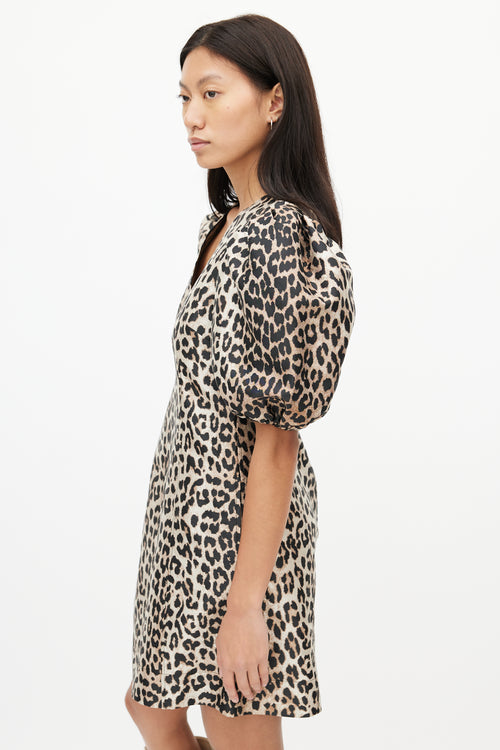 Ganni Brown 
Black Print Puff Dress