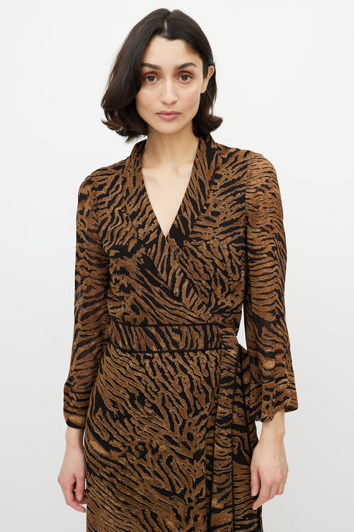 Ganni Brown 
Black Printed Maxi Wrap Dress