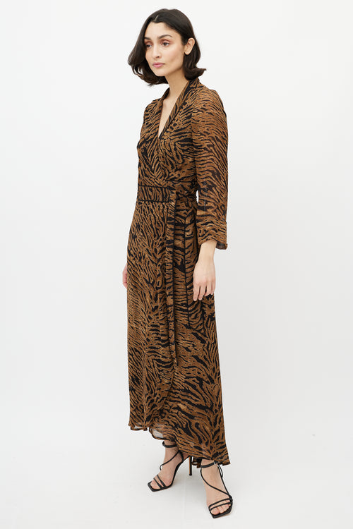 Ganni Brown 
Black Printed Maxi Wrap Dress