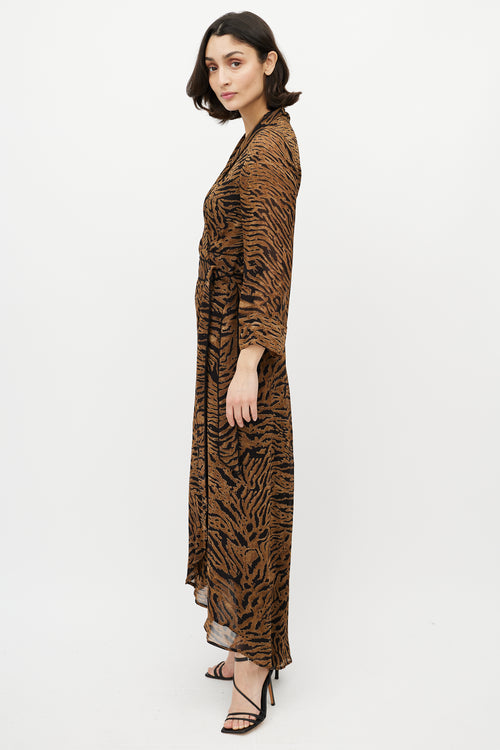 Ganni Brown 
Black Printed Maxi Wrap Dress