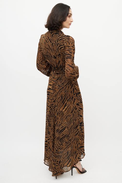 Ganni Brown 
Black Printed Maxi Wrap Dress