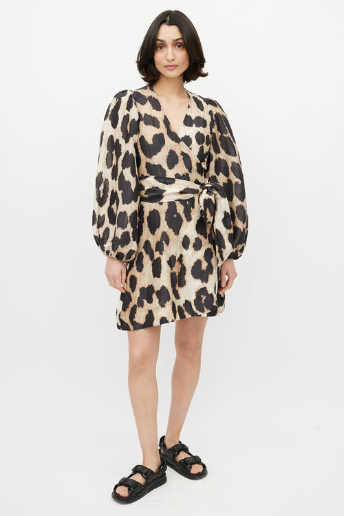 Ganni Brown 
Black Printed Wrap Dress