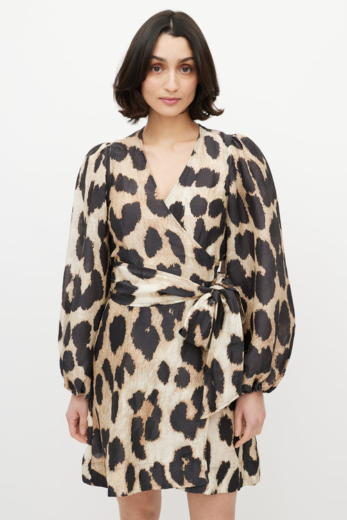 Ganni Brown 
Black Printed Wrap Dress