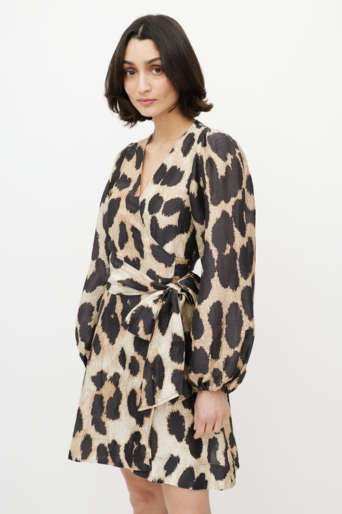 Ganni Brown 
Black Printed Wrap Dress