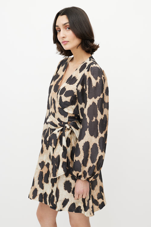 Ganni Brown 
Black Printed Wrap Dress