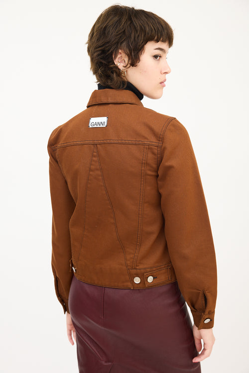 Ganni Brown Denim Side Zip Jacket