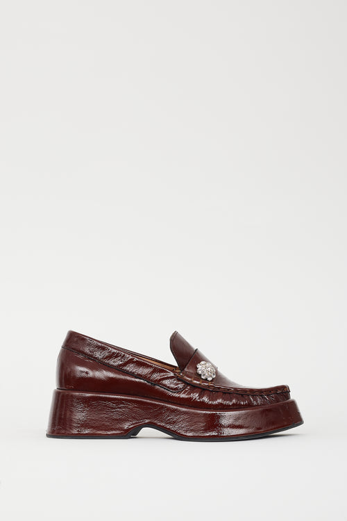 Ganni Brown Patent Retro Gem Platform Loafer