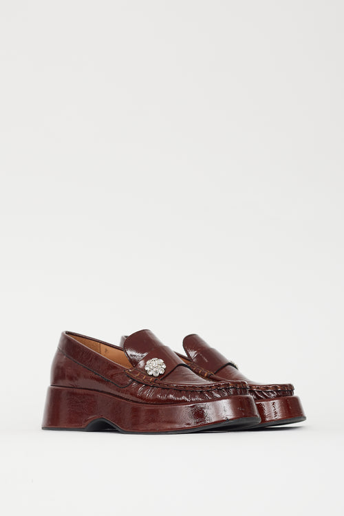 Ganni Brown Patent Retro Gem Platform Loafer