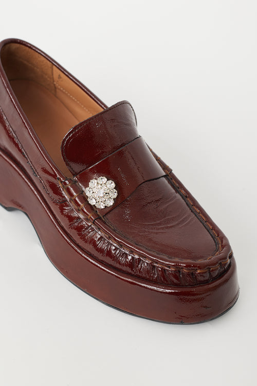 Ganni Brown Patent Retro Gem Platform Loafer