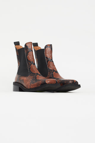 Brown 
Black Textured Print Chelsea Boot Ganni