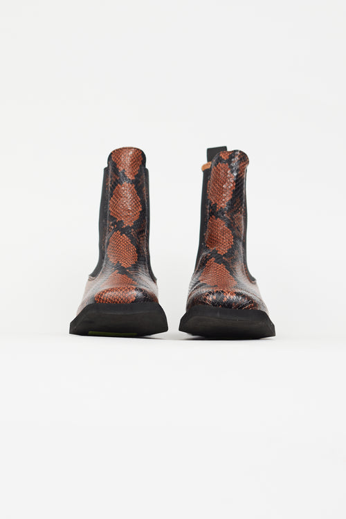 Brown 
Black Textured Print Chelsea Boot Ganni