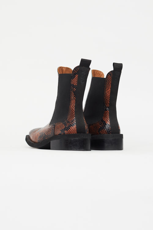 Brown 
Black Textured Print Chelsea Boot Ganni