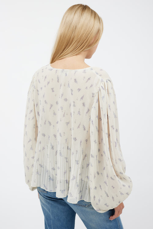 Ganni Cream 
Grey Floral Pleated Top