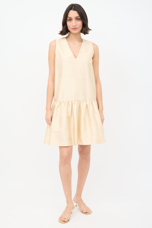 Ganni Cream Silk Sleeveless Frill Midi Dress