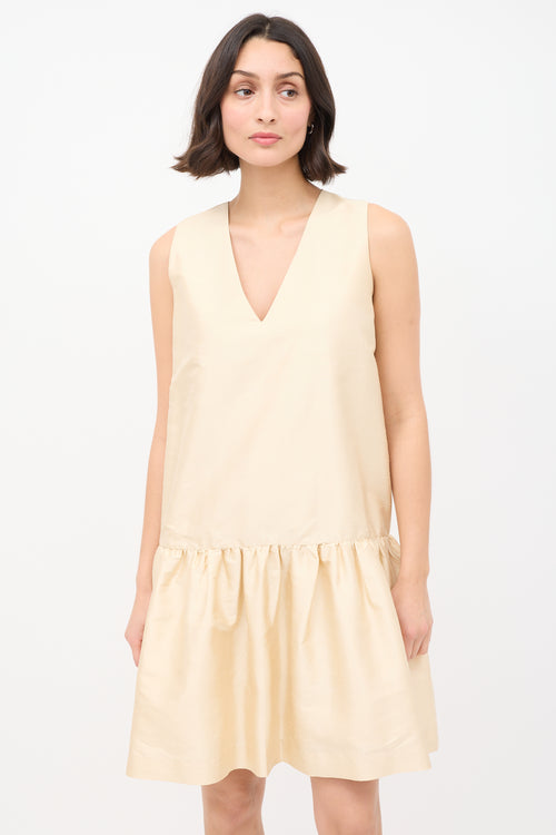 Ganni Cream Silk Sleeveless Frill Midi Dress