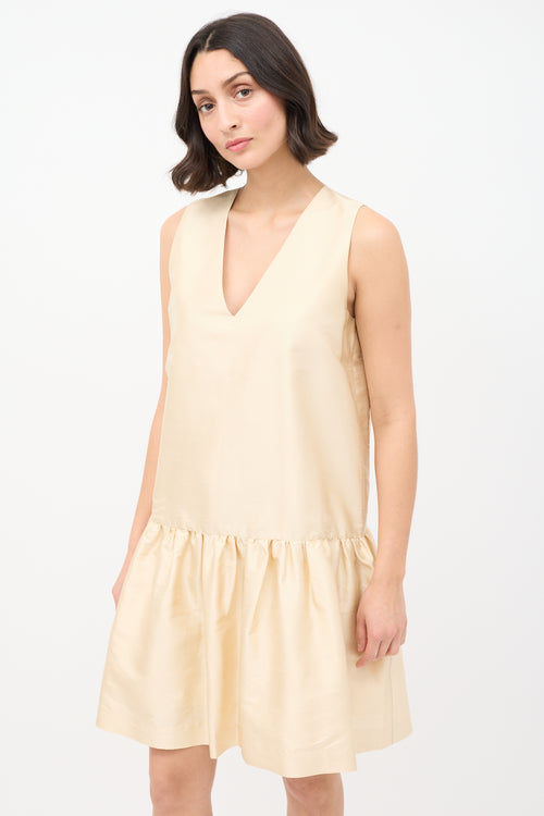 Ganni Cream Silk Sleeveless Frill Midi Dress