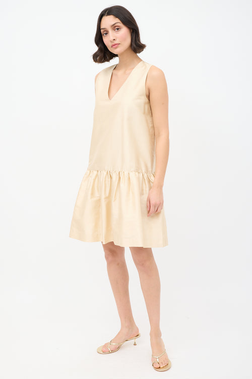 Ganni Cream Silk Sleeveless Frill Midi Dress