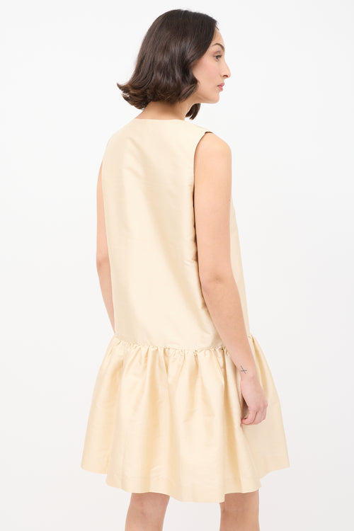 Ganni Cream Silk Sleeveless Frill Midi Dress