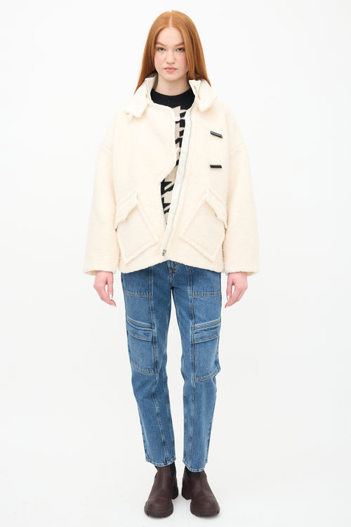 Ganni Cream Wool Drop Shoulder Jacket