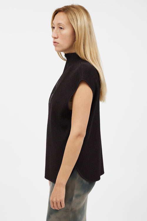 Ganni Dark Brown Knit Sleeveless Vest