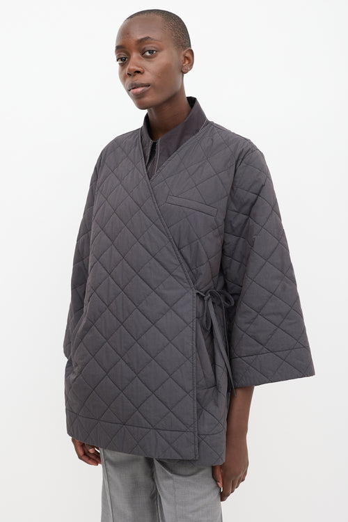 Ganni Dark Grey Quilted Canvas Wrap Jacket