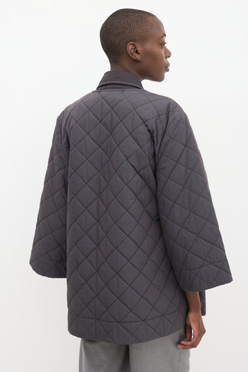 Ganni Dark Grey Quilted Canvas Wrap Jacket